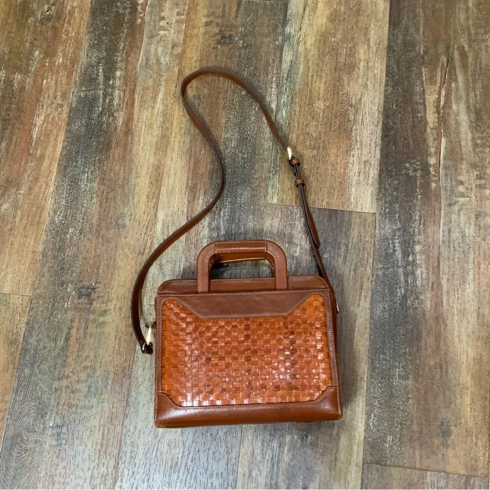 Vintage Franklin Quest 7 Ring Woven Leather Crossbody Planner 11” X 9”